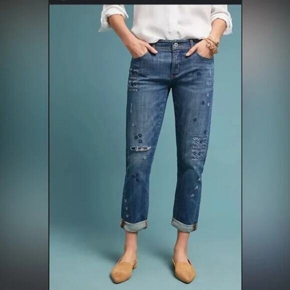 Anthropologie Denim - Anthropologie Pilco And The Letterpress Slim Boyfriend Embroidered Jean Size 25